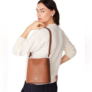 Kate Spade Leila Small Bucket Bag Pebbled Leather Warm Gingerbread